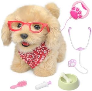 YH YUHUNG Juguete para caminar para niños con correa, juguete de control remoto que puede caminar, ladrar, alimentar, sentarse y mover su tai, perro de peluche interactivo Golden Retriever para niños