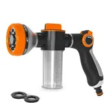 Detail Bright-Premium High Pressure Hose Nozzle-Hose Sprayer with Bottle-Car Wash Foam Gun-Dog Attachment-Garden Nozzle-8 Spray Pattern-Dog Bath-Car Cleaning-Gardening-5 Years, Orange Bezel
