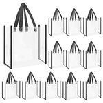 12 Pack Clear Tote Bags Stadium Approved, 12x12x6 Inch Plastic Tote Bags with Handles, Waterproof Bag for Travel, Camping, Sport, School, Work, Beach, Concert