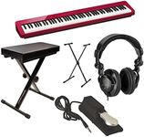 Casio PX-S1100 Privia 88-Key Slim Stage Portable Digital Piano with Bluetooth Adapter, RED Bundle with Studio Headphones, Keyboard Stand, Bench, Sustain Pedal