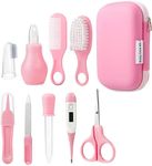 PandaEar Baby Healthcare and Grooming Kit, Baby Safety Set Baby Comb, Brush, Finger Toothbrush, Scissors, Nasal Aspirator, Baby Essentials Nursery Care Kit (Pink)