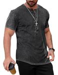 Rheane Men's Distressed Cotton Henley Shirts/Short Sleeve Button Up T-Shirts for Daily Wear & Business Casual (S-XXL), Black, X-Large