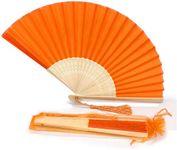 FANSOF.FANS Fabric Handheld Folding Hand Fan With a Tassel Grade A Bamboo Ribs for Women Girls Summer Party Event Favour Birthday Wedding Souvenir Gift (Orange)