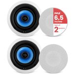 2-Way In-Wall In-Ceiling Speaker System - Dual 6.5 Inch 250W Pair of Hi-Fi Ceiling Wall Flush Mount Speakers w/ 1'' Silk Dome Tweeter -Home Theater Entertainment - Pyle PIC6E, White/Blue, 6.5''