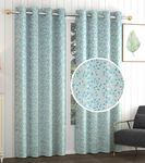 Yellow Weaves Rich Jacquard Fabric Curtains for Long Door, String Leaves, 9 Feet, Pack of 2, Blue