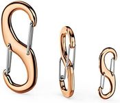 STEEL HAWK “S” Shaped Surgical Stainless Steel Carabiner Clips (S/M/L) | Heavy Duty Double Carabiner Two Clips | Dual Spring Wire Gate Snap Hooks Set | Hook for Bag Keychain Buckle & Tools-Rose Gold