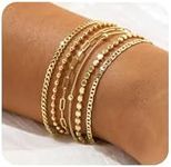 JECOMY Dainty 14K Gold Bracelets for Women - Waterproof Stackable Gold Bracelet Set - Perfect for Stylish Women