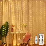 Jsdoin Curtain Fairy Lights, 3.6m x 3m 360leds USB Operated 8 Modes String Light Indoor Outdoor Waterproof Hanging Window Lights with Hooks for Christmas, Wedding, Party,Wall, Home Decorations