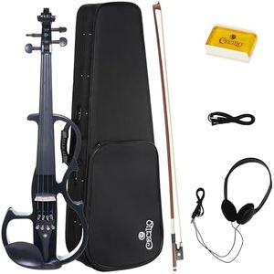 Cecilio Silent Electric Solid Wood Violin Kit with Ebony Fittings, Full Size 4/4 Electric Violin for Beginner and Professional Musicians, Black Metallic