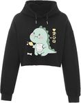 ABSOLUTE DEFENSE Hungry Dino Crop Hoodie Women Girl Casual Stylish Latest Black White Lavender Pink Under 399 501