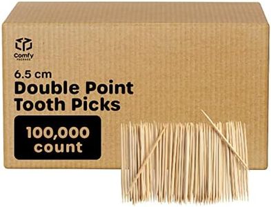 Comfy Package [Case of 100,000] Bamboo Wooden Toothpicks - Wood Round Double - Points Teeth Tooth Picks