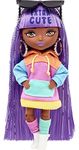 BARBIE BRAND Extra Minis Doll #7 (5.5 in) Wearing Color-Block Hoodie Dress & Boots, with Doll Stand & Accessories, Toy for Kids Ages 3 Years Old & Up, Multicolor, HJK66