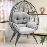 YITAHOME Egg Chair Wicker Outdoor Indoor Oversized Large Lounger with Stand Cushion Leveling Feet Egg Basket Chair 330lbs Capacity for Patio, Garden, Backyard, Balcony-Grey