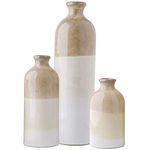 TERESA'S COLLECTIONS Ceramic Rustic Vase for Home Decor, Modern Farmhouse Beige and White Decorative Vases for Pampas Grass, Glazed Boho Vases for Shelf, Table, Mantel, Living Room Decoration-Set of 3