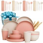 Wheat Straw Dinnerware Sets - Unbreakable Dinnerware Sets w/Wheat Straw Plates, Bowls & Utensils Dishwasher & Microwave-Safe Dishes Set for 4 - Plates and Bowls Sets for All Ages by Slow Hour