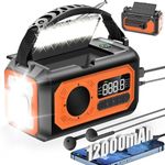 12000mAh Emergency Weather Radio, Hand Crank Radio Solar Radio Portable AM/FM/NOAA Radio with 2 Solar Panels 3 Charging Methods SOS Alarm 3 Mode Flashlight Phone Charger Compass Reading Lamp