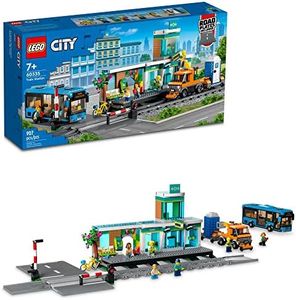 LEGO City Train Station Set 60335 with Bus, Rail Truck, and Tracks, Compatible with City Sets. Pretend Play Train Set for Kids Who Love Pretend Play