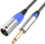 Tisino 6.35mm Jack TS to XLR Male Cable, Nylon Braid Quarter inch 1/4" Mono to XLR Unbalanced Interconnect Lead - 3m