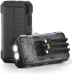 Solar Charger Power Bank 20000mAh, 22.5W PD Fast Charging Portable Charger with 3 Integrated Charging Cables, Dual LED Flashlight, Compatible with iPhone & Android for Camping, Hiking, Emergency