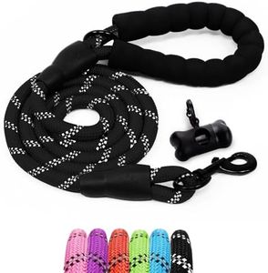 Furdreams 1.5m (5ft) Slip-On Dog Lead - One-Size-Fits-All Leash with Soft Padded Handle & Highly Reflective Threads - Durable & Weather Resistant Climbers Rope for Dogs - Waste bag dispenser included