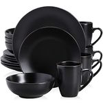 vancasso Moda Matte Dinnerware Set - 16 Pieces Dinner Set Black Stoneware Crockery with 10.5in Dinner Plate, 8in Dessert Plate, 900ml Bowl and 360ml Mug, Service for 4