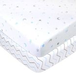 American Baby Company 2 Pack Fitted Pack N Play Playard Sheet 27" x 39", Soft Breathable Neutral 100% Cotton Jersey Pack and Play Sheet, Blue Stars/Zigzag, for Boys and Girls, Fits Most Mini Crib