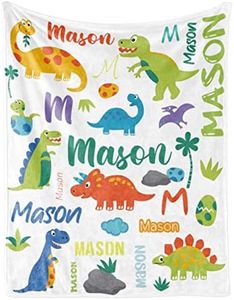 Personalized Dinosaur Blanket with Name for Boys, Custom Name Blanket for Kids Dino, Soft Flannel Dinosaur Toddler Blanket Customized Gift for Birthday Christmas Baby Shower Newborn Gift 60" X 80"
