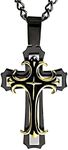 West Coast Jewelry Men's Black and Gold Plated Stainless Steel Multi-Layered Cross Pendant - 24"