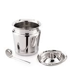 Attro Stainless Steel Storage Ghee Pot with 1 Spoon Multipurose Use for Oil, Salt, Tea, Coffee, Spices, Dry Fruits, Sugar, Silver, Standard