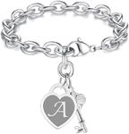 TONY & SANDY Charm Bracelets for Women Trendy Stuff Jewelry Birthday Christmas Stocking Stuffers Adults White Elephant Silver Stainless Steel Initial Bracelet Small Gifts for Women Female