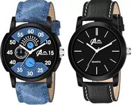 Acnos Polyurethane Analog Watch For Men Combo Pack Of 2 Blue And Black Dial Formal Design, Blue Band