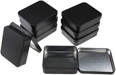 8 Pack Empty Rectangular Black Metal Storage Organizer Tins with Hinged Lids for Candies, Gifts & Treasures (3.7 x 3.3 x 1 inch)