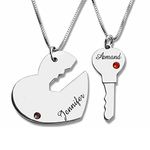 Couples 2 Bestfriend Necklaces for Matching Heart Necklace Soul Sisters Jewelry Custom Best Friend Friendship Bff Chain Him Her Engagement Wedding Anniversary Love Gifts Customized Name Boyfriend (Silver-1)