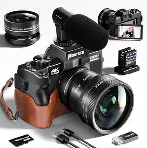 Digital Camera for Photography and Video,4K 48MP Vlogging Camera for YouTube with 180° Flip Screen,16X Digital Zoom,52mm Wide Angle,Leather Hold & Strap, 2 Batteries, 32GB TF Card（S100,Black）