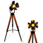 Vintage Black Wood Tripod Floor Lamp for Living Room, Modern Industrial Metal Nautical Cinema e27 Standing Corner Searchlight - Rustic Reading Adjustable Desk Table Light for Bedroom Office Decoration