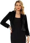 Allegra K Women's Cropped Jacket Lapel Long Sleeve Faux Fur Fluffy Coat Black Medium