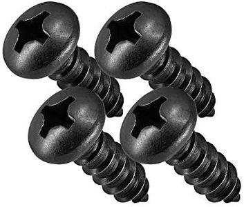 Black License Plate Screws, Black Head Stainless Steel Screws with Pan Head, Black Oxidized Finish (Pack of 4)