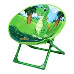 Outplea Green Dinosaurs Kids Suacer Chair, Toddler Cartoon Moon Chair, Foldable Camping Chair for Outdoor Travel Patio