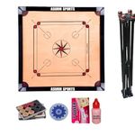 Carrom Board Cut Pocket with Stand | Smooth Playing Surface | Includes Practice Coins, Striker & Powder | Tournament Carrom Board for Home & Clubs (32 inch Cut Carrom with Stand)