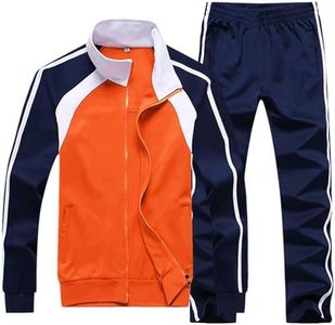Sun Lorence Men's Athletic Running Tracksuit Set Casual Full Zip Jogging Sweat Suit (Small, Orange)