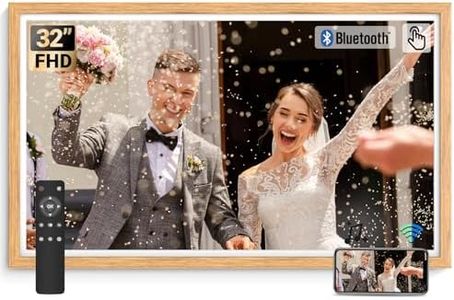 BSIMB 32 Inch Touchscreen Large Digital Picture Frame, 64GB 1920x1080 WiFi Electronic Photo Frame Display Remote Control, Share Pictures/Videos via Free App/USB/SD Easy Setup Gifts for Mom, Light Wood