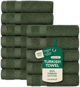 SALBAKOS 100% Turkish Cotton Washcloth Set of 12 13x13 inch | Heirloom Quality | Hotel & Spa Collection | Ultra Soft, Super Absorbent, Washcloth Towels | Made in Turkey (Green, 12 Washcloths)