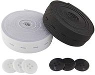 Flat Sewing Band Spool with Buttonholes, Elastic Stretchable, Ideal for DIY Waistbands and Necklines (Black & White, 3/4" × 3 Yds Each)