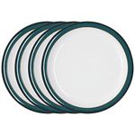 Denby - Greenwich Dinner Plates Set of 4 - Dishwasher Microwave Safe Crockery 26.5cm - Glazed Green, White Ceramic Stoneware Tableware - Chip & Crack Resistant