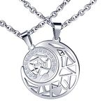 Feilok Sun and Moon Pendant Couple Necklace Link Chain Love Stainless Steel Collar for Men Man Women Silver