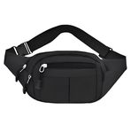 Flikker: Stylish Unisex Polyester Waist Bag | Chest Bag | Fanny Pack For Men | Kamar Pouch | Belt Sport Bag | Travel Partner | Elegant Style Document, Money, Phone, Wallet Safety Bag for Women (Black)