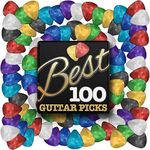 Best Guitar Picks (HUGE 100 VALUE PACK) Unique Designs in Assorted Colors & Celluloid Finish- 3 Different Sizes Light/Thin, Medium, & Heavy/Thick - Awesome for Acoustic, Bass, or Electric Guitars