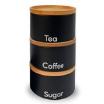 Top 3 Tea Coffee and Sugar canisters set | kitchen storage & organisation | pantry cupboard organiser | 3pc matching stackable airtight containers with bamboo lids