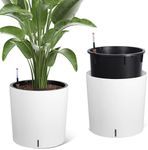 Tall Round Planter Set of 2, 20" Large Flower Pot Outdoor, Planters for Indoor Plants with Built-in Drainage and a Water Level Monitor and Wheels for Patio, Porch, Living Room, or Home Office, White