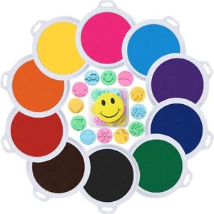 Hayunfiys Kids’ 7" Large Round Ink Pads - 10 Color Rainbow, Safe & Washable | for Handprint/Footprint Art, Stamp Crafting, Fingerprint Painting | Ideal Birthday Gifts for Kids